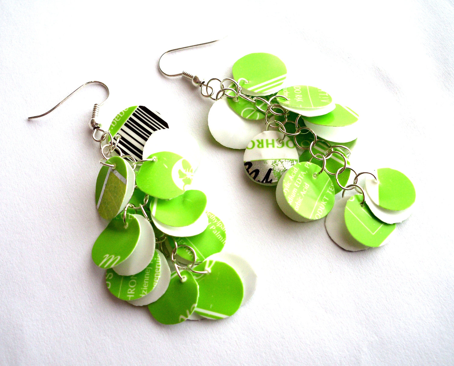 Earrings from recycled on sale material