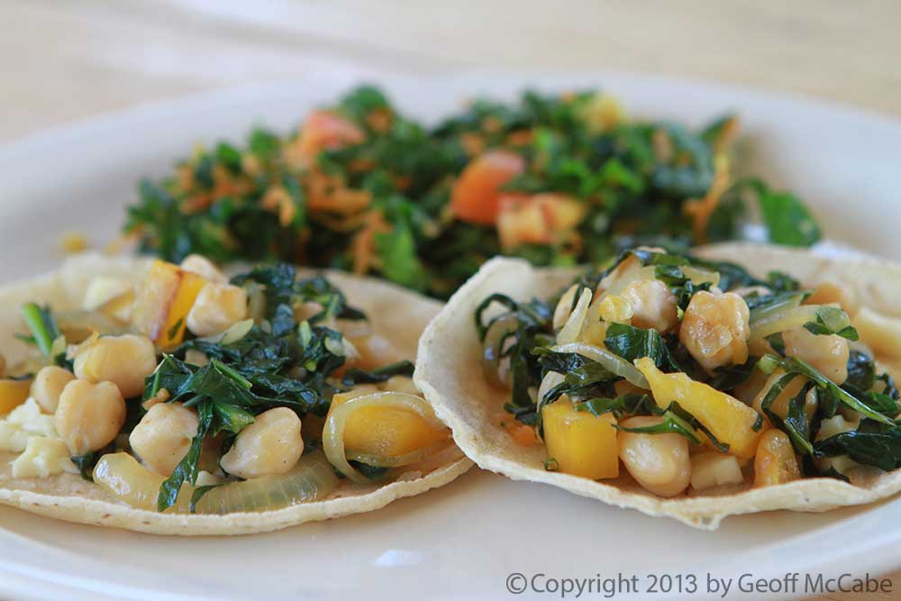 Tacos with chickpeas and Swiss chard