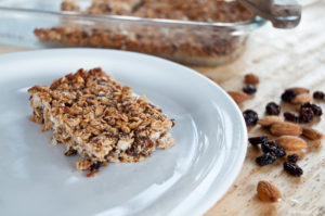 Granola bar with almonds, dried fruit etc