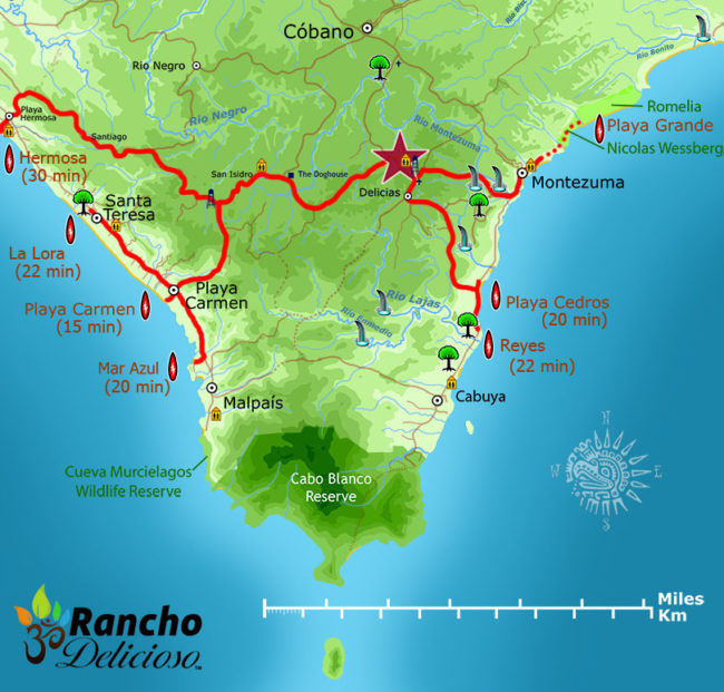 Southern Nicoya Peninsula Surf Spots Map - Costa Rica